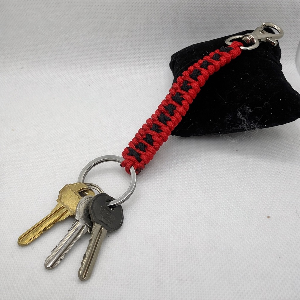 Handmade Red and Black Paracord Keychain with Lobster Claw Clip